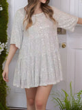 Sequin Round Neck Half Sleeve Mini Dress | Shimmer