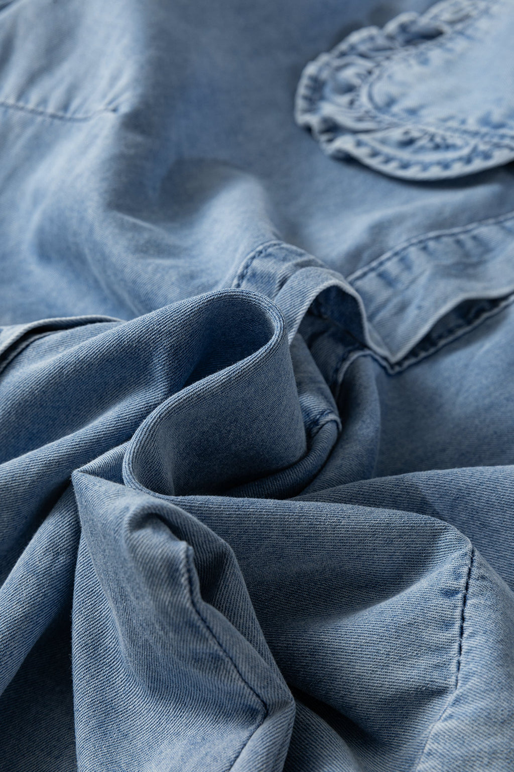 Ruffle Peter Pan Collar Western Denim Shirt