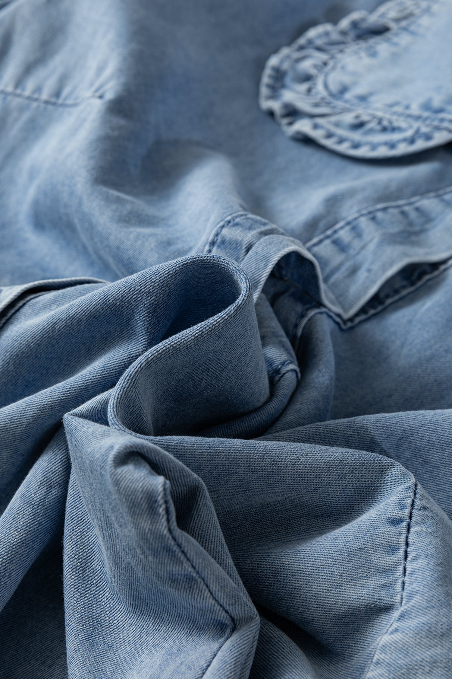 Ruffle Peter Pan Collar Western Denim Shirt