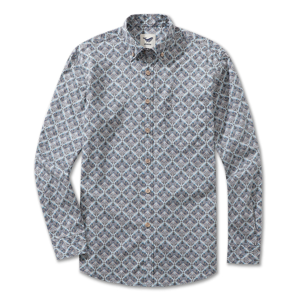 Men's Long Sleeve Floral Hawaiian Shirt Vintage Boho Button-Down