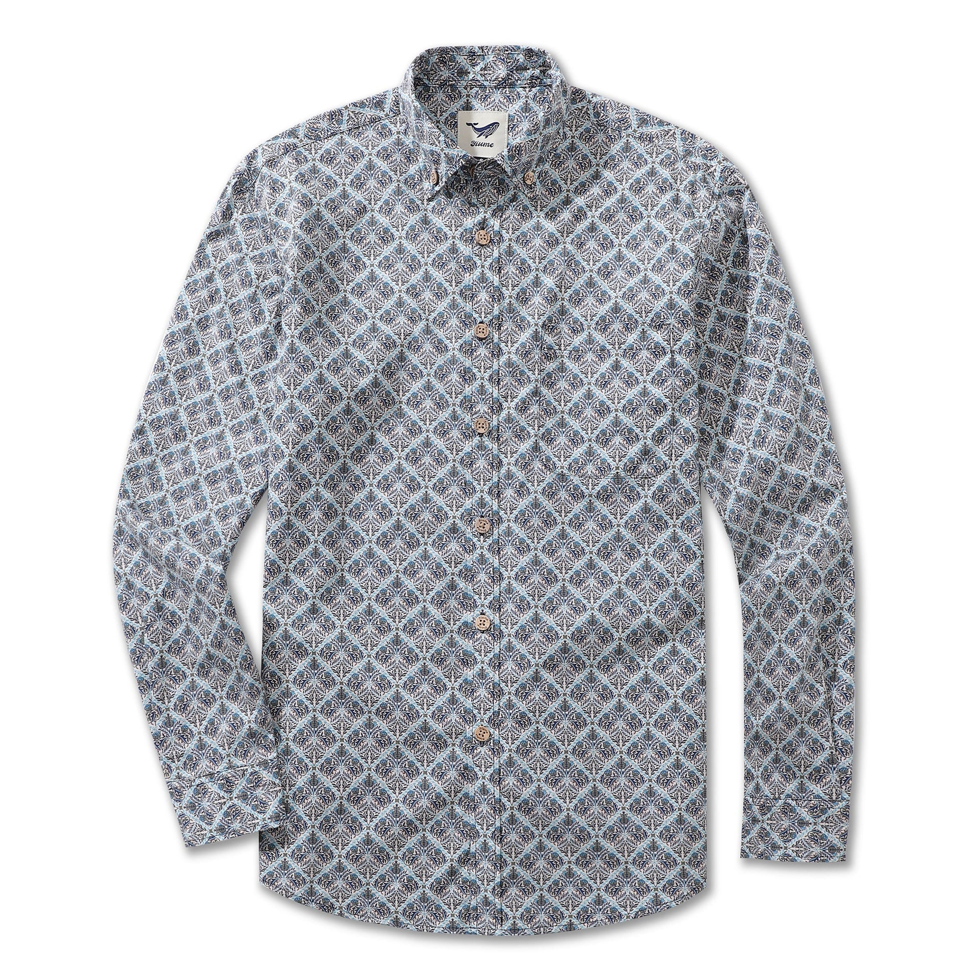 Men's Long Sleeve Floral Hawaiian Shirt Vintage Boho Button-Down