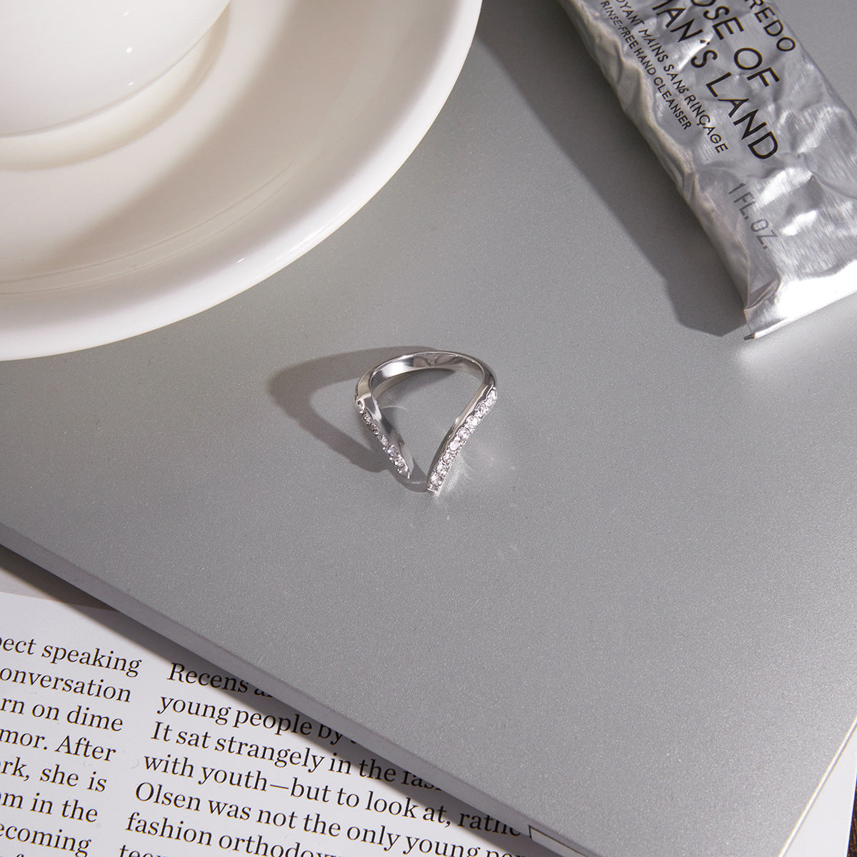 Geometric Zircon Open Ring in Stainless Steel - Minimalist Jewelry