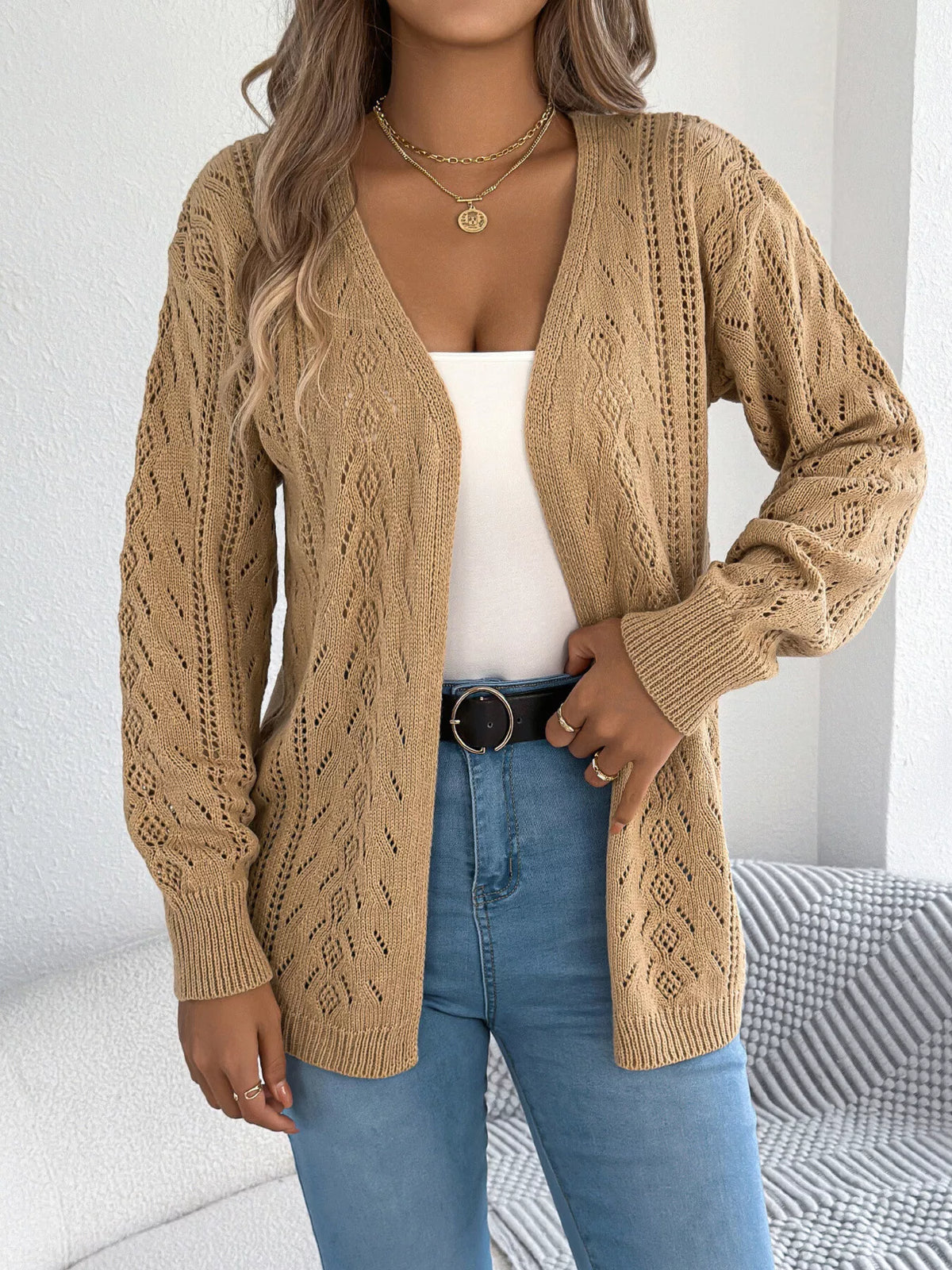 Openwork Open Front Cardigan