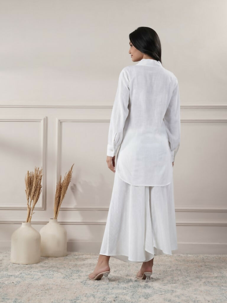 Women's White Cotton Top and Flared Pants Two-Piece Co-ord Set