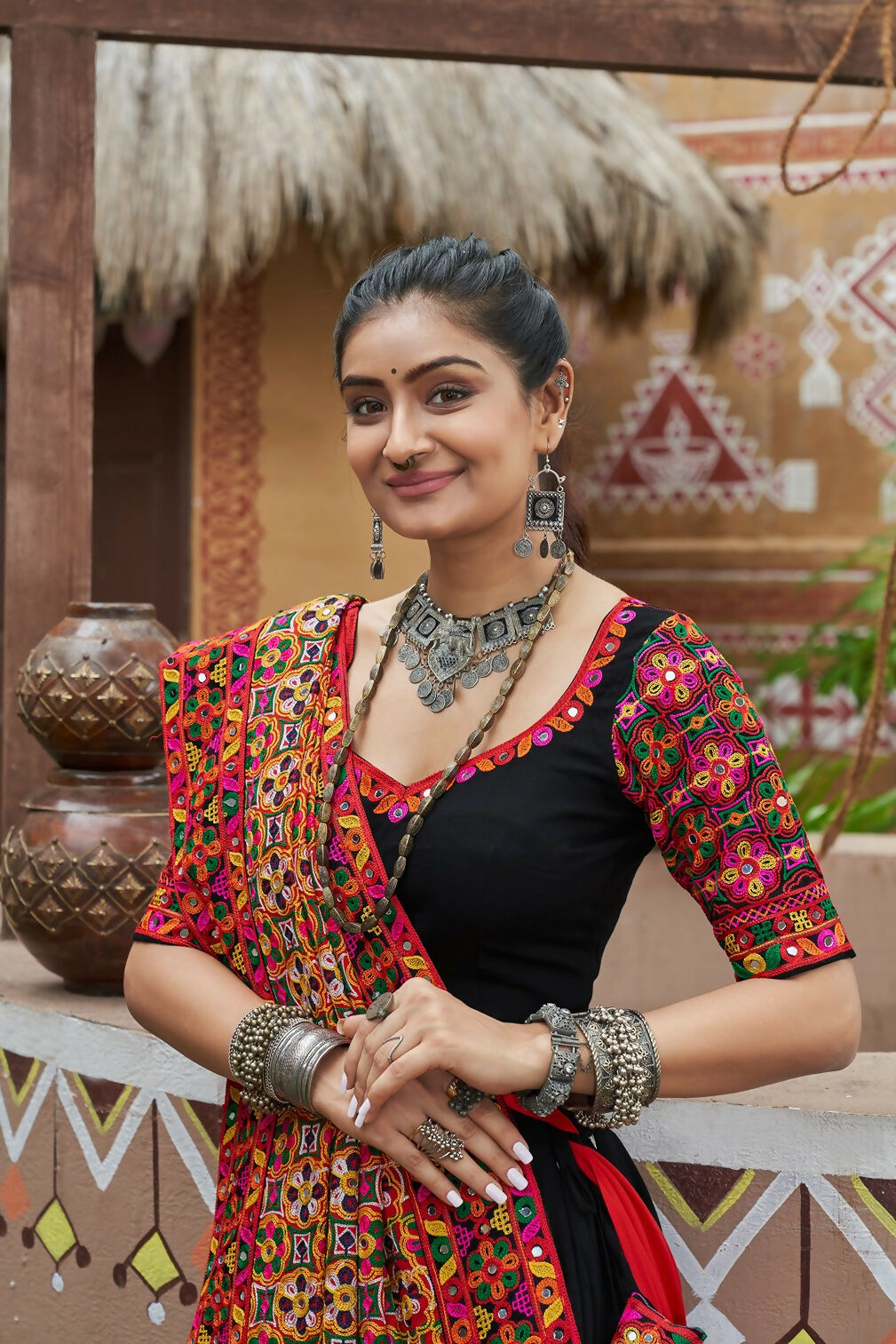 Black Viscose Rayon Designer Navratri Lehenga Choli