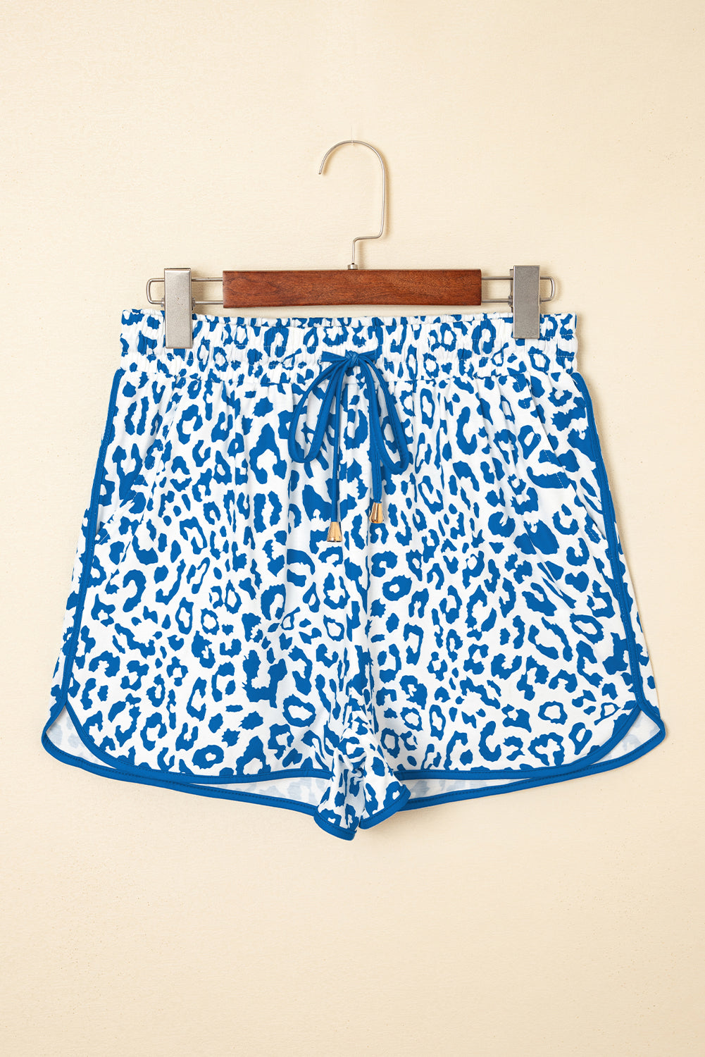 Leopard Print Lace-Up Shorts with Contrast Trim & Elastic Waist
