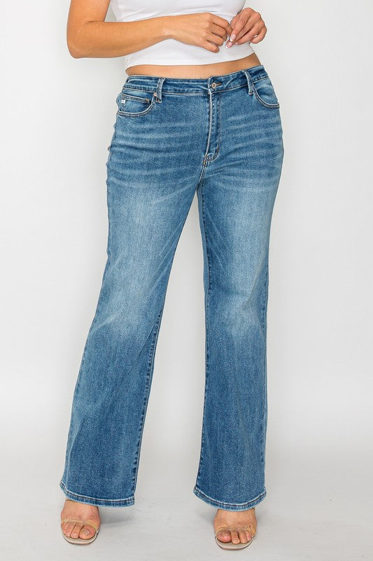 Cat's Whiskers Mid Rise Bootcut Jeans | Medium Blue Denim