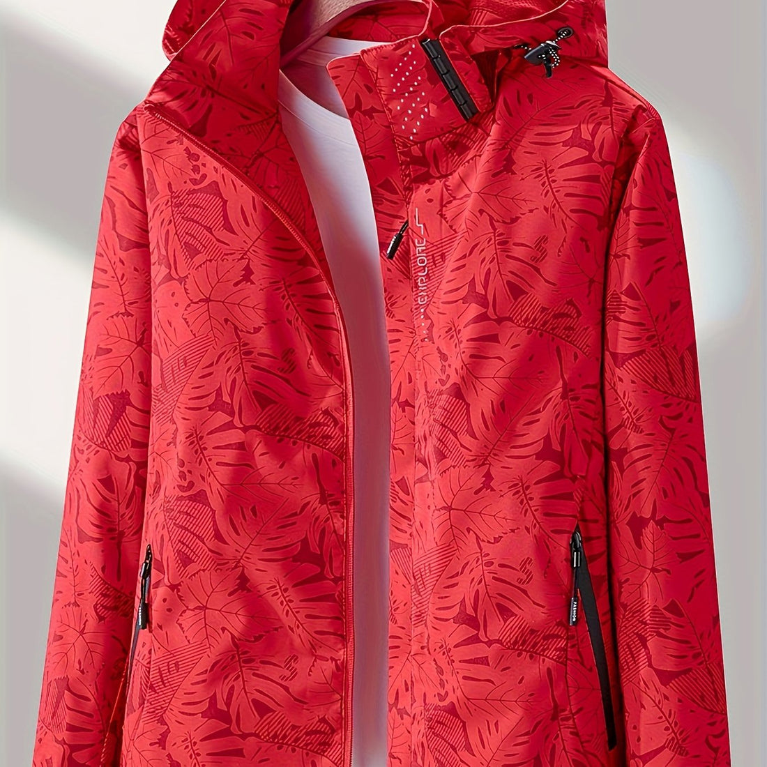 Women's Tropical Leaf Print Lightweight Windproof Hooded Jacket - Image 25