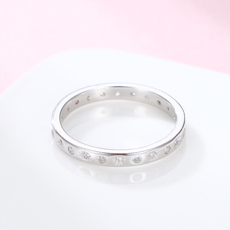 Hollow Dot Zircon Sterling Silver Ring