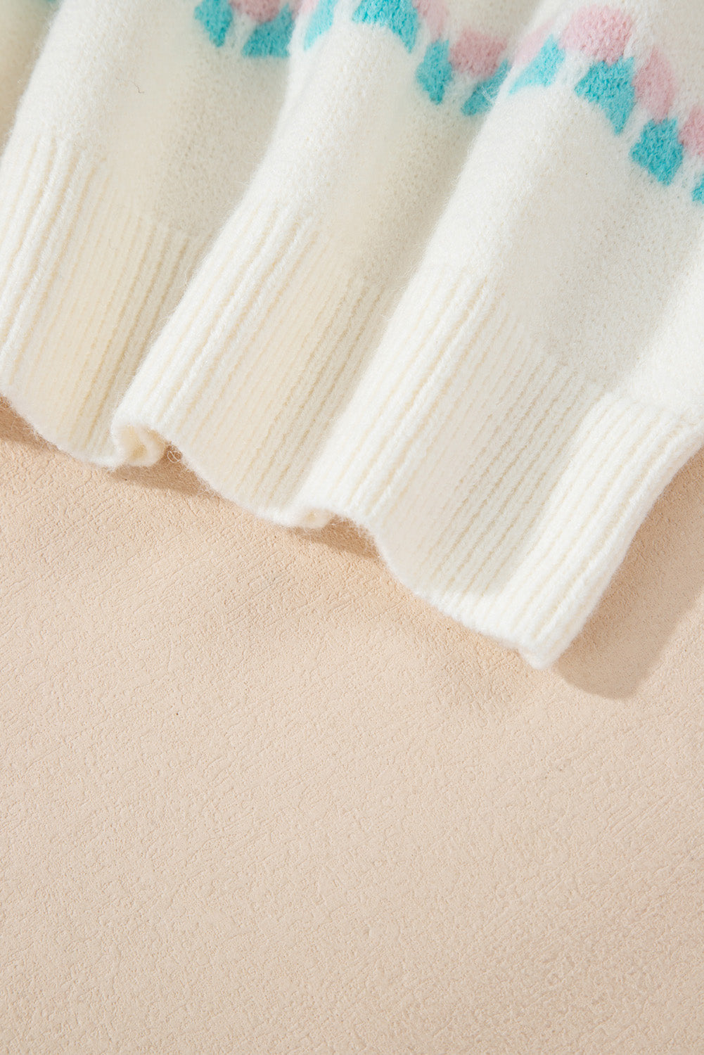 White Tree Pattern Drop Shoulder Sweater with Ribbed Trim