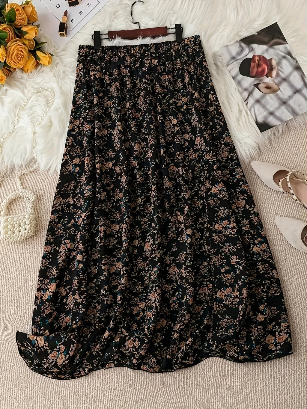 Woman's Floral Print Pleated A-Line Skirt