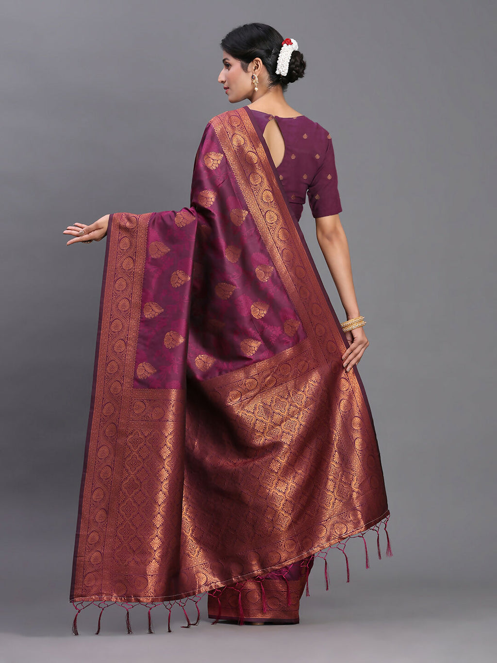 Royal Purple Silk Saree with Matching Blouse Piece