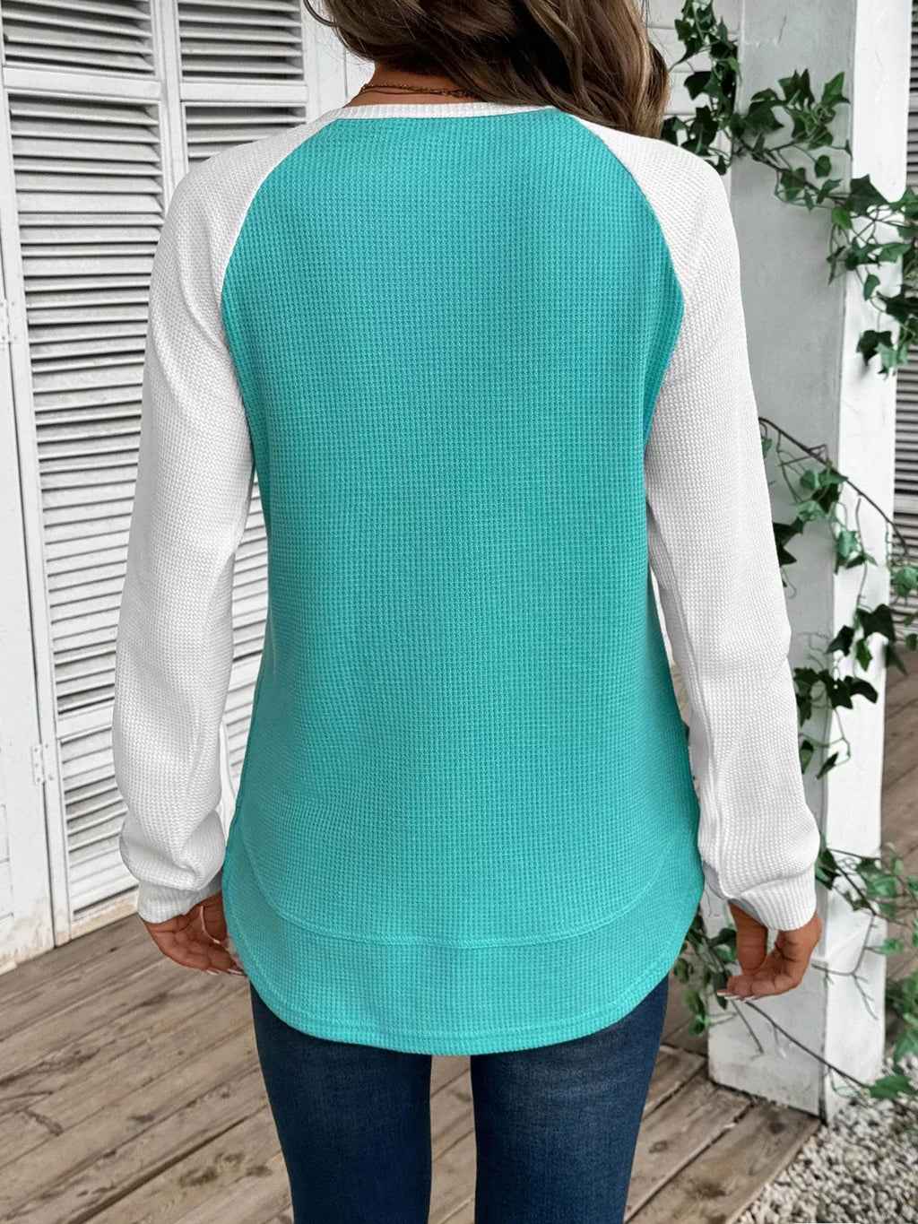 Waffle Knit Raglan Sleeve T-Shirt | Relaxed Fit Crew Neck