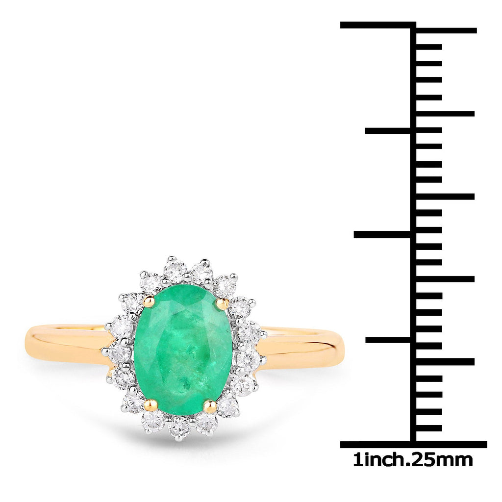 1.39 Carat Genuine Zambian Emerald and White Diamond 10K Yellow Gold Ring