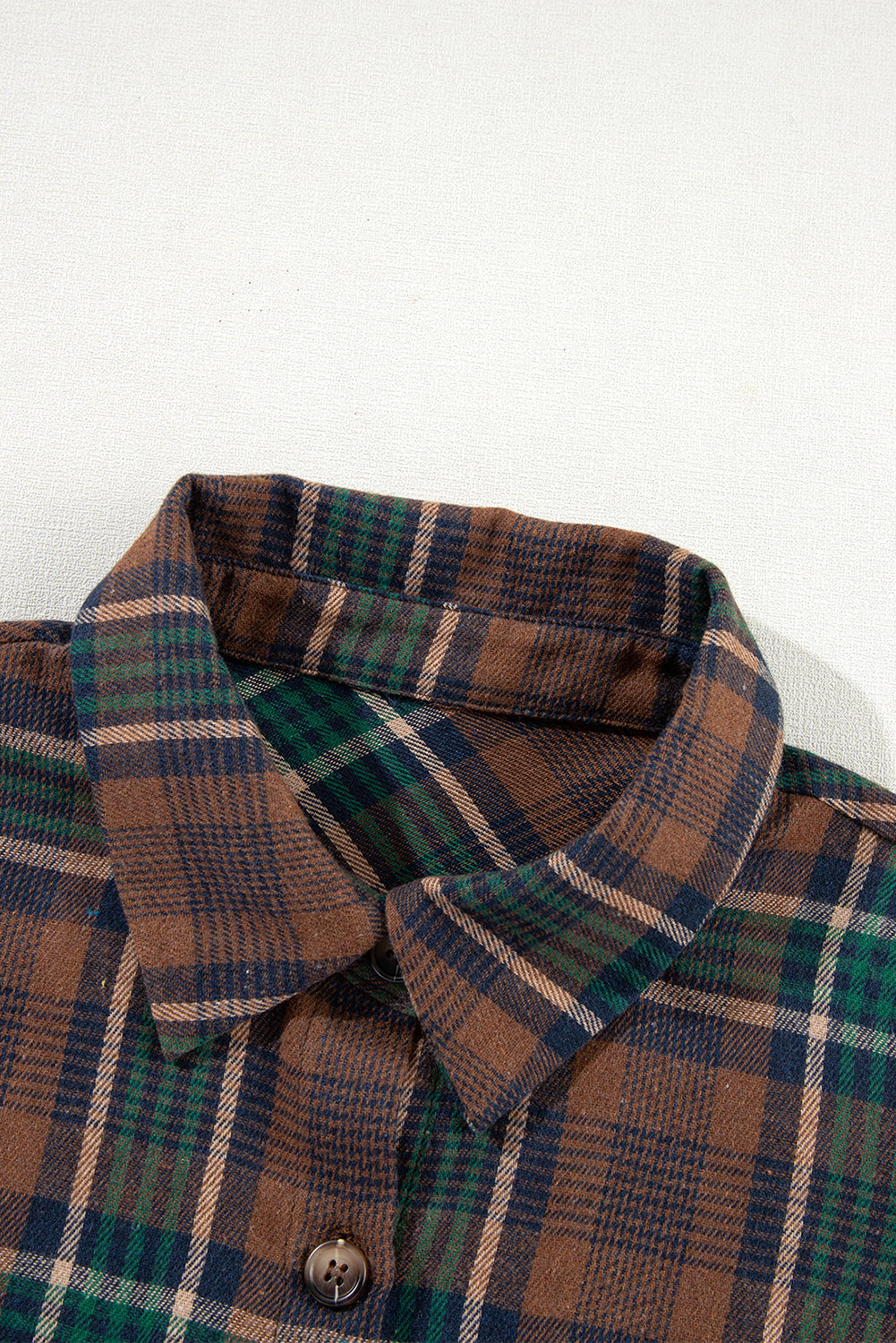 Women's Brown Plaid Button-Up Shacket with Chest Flap Pockets - Image 11