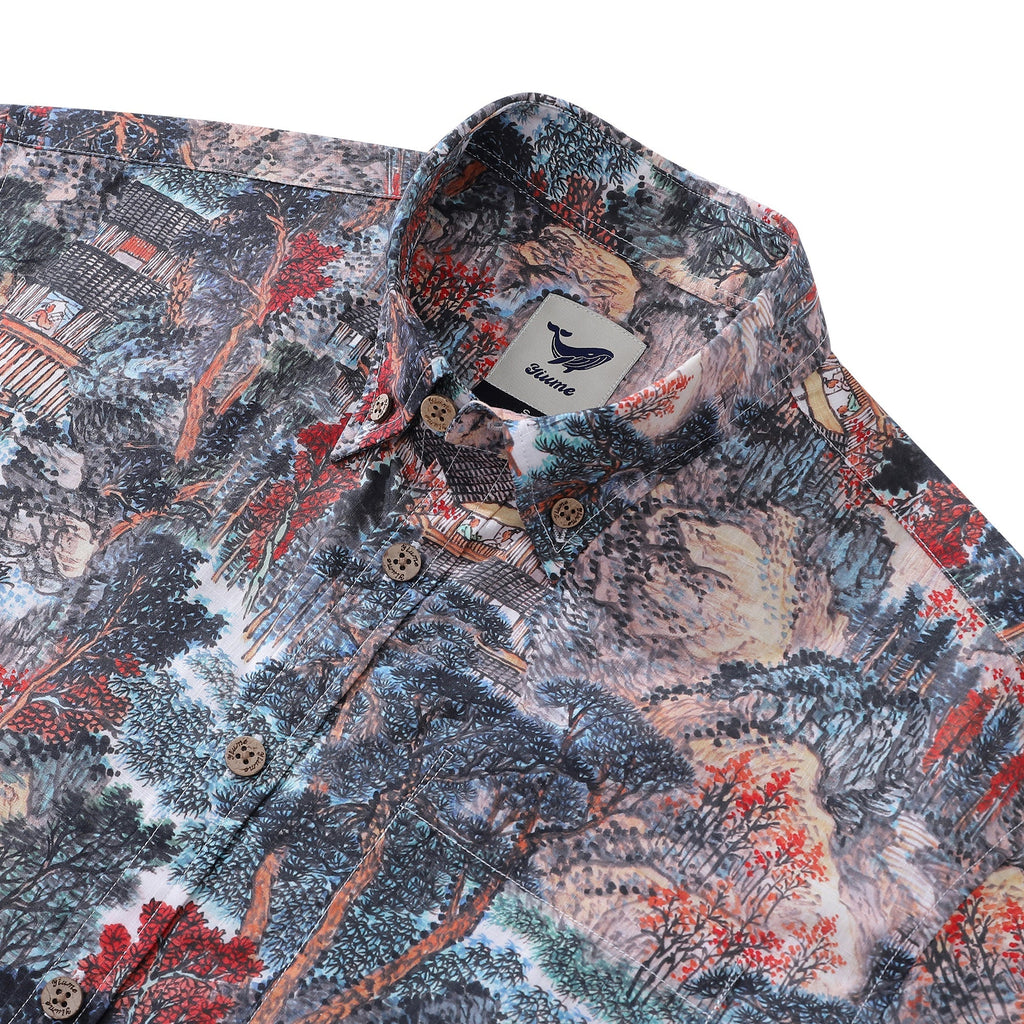 Vintage 1950s Style Mountain Landscape Hawaiian Shirt