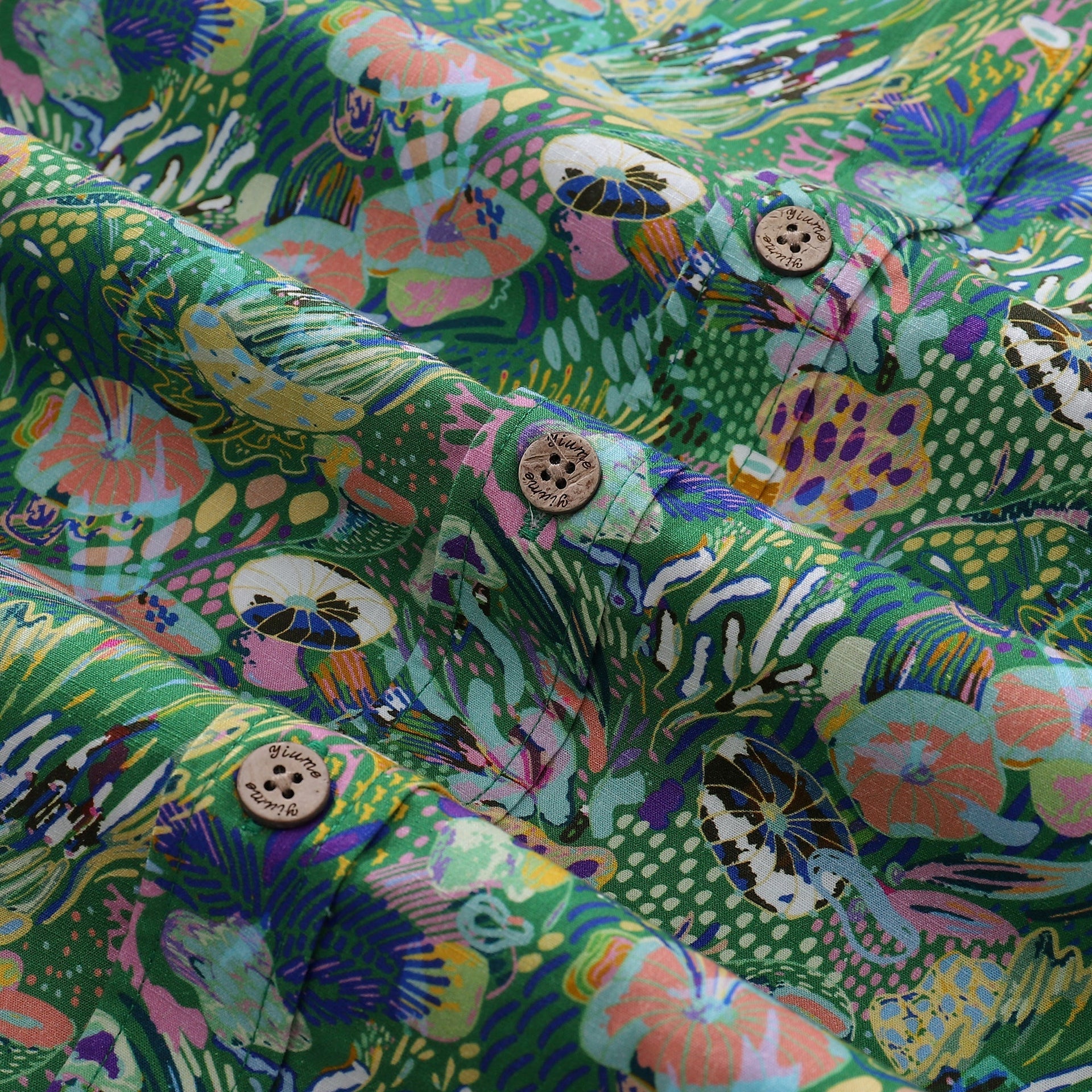 Men's Green Songe Marin Hawaiian Shirt - Cotton Button-Down