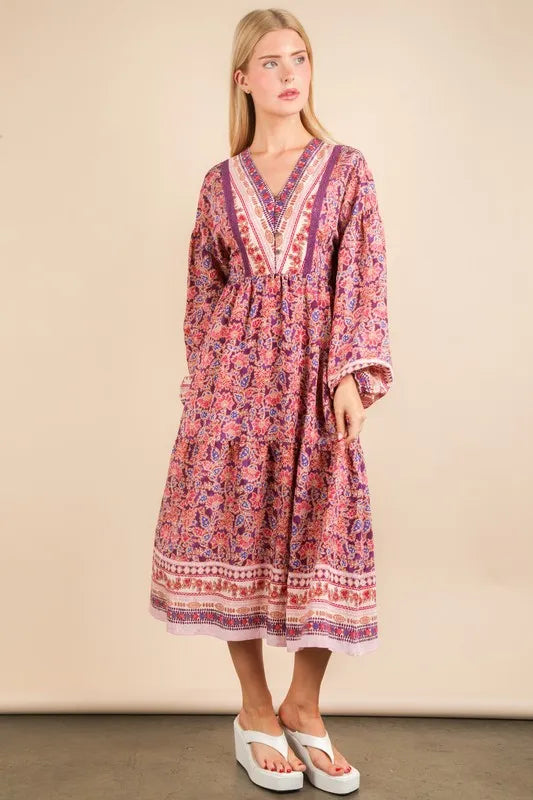 Floral Boho V-Neck Balloon Sleeve Summer Mini Dress