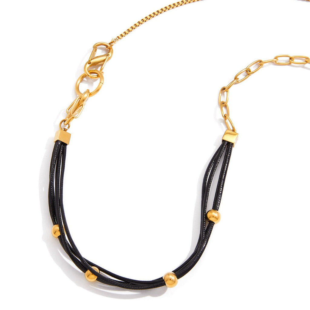 18K Gold and Black Wax Cord Necklace for Women