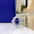 Sapphire Blue Zircon Flower Pendant Necklace For Women