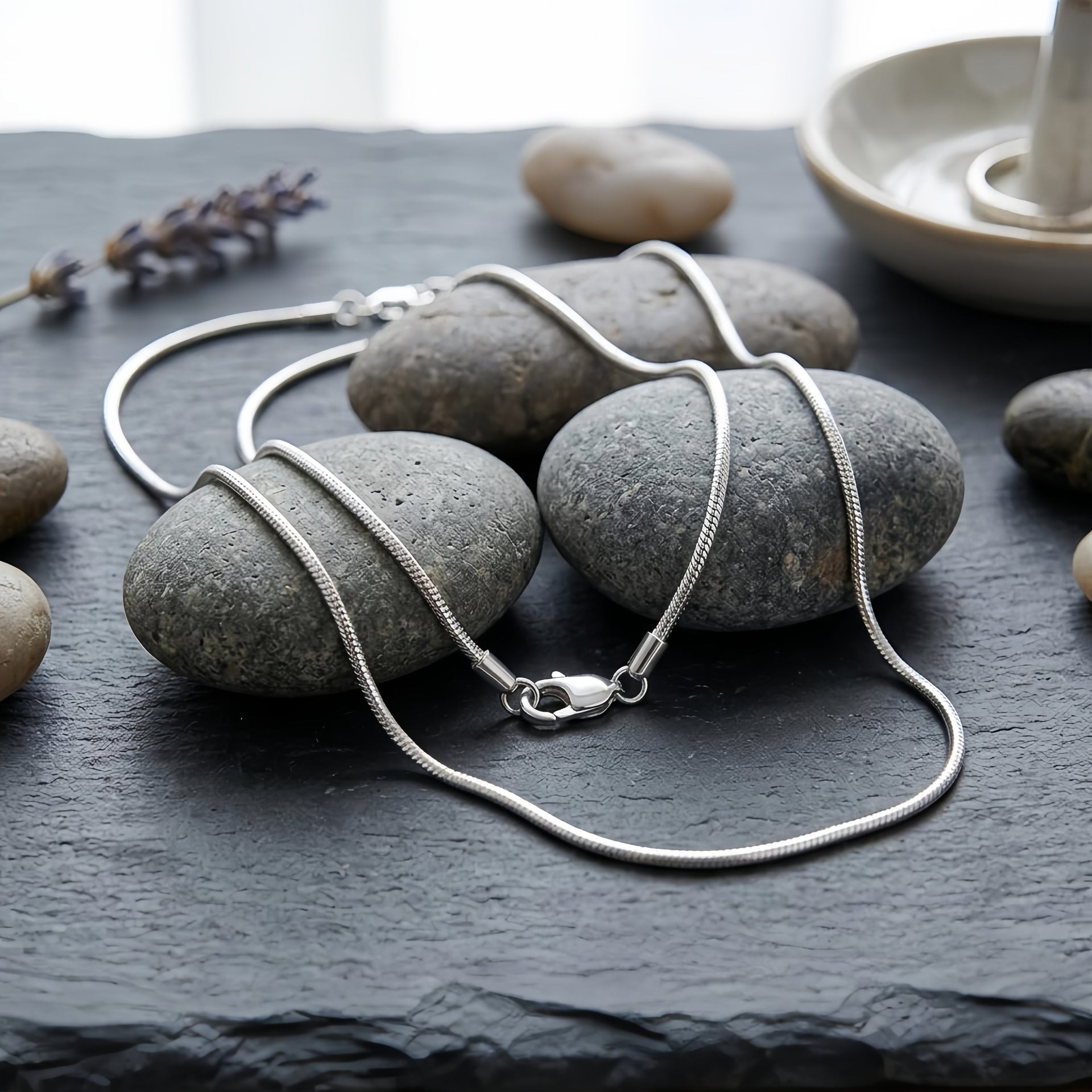925 Sterling Silver Elegant  Snake Chain Necklace with Secure Lobster Clasp