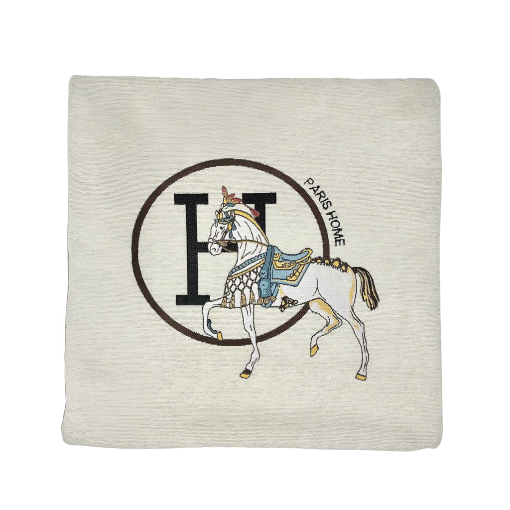 Horse Pillow Cover in Ivory - Decorative Equestrian Accent Pillow