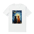 Men's white crew neck graphic t-shirt featuring Van Gogh style cats in love design.
