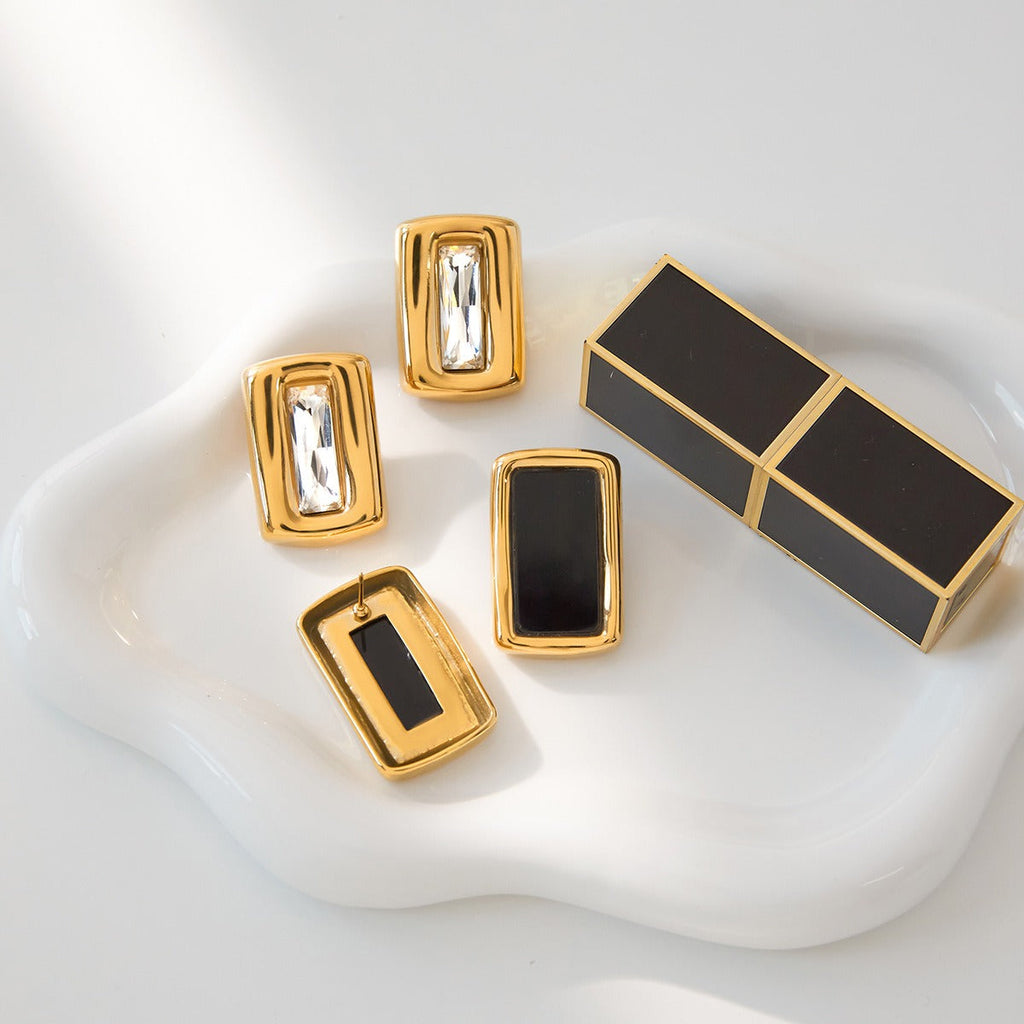 Square Cubic Zirconia Stud Earrings in 18K Gold Plated Titanium
