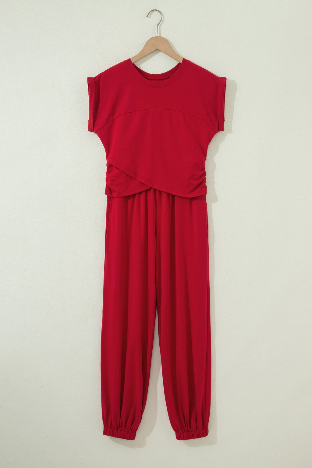 Solid Cropped Top and Jogger Pants Athleisure Set