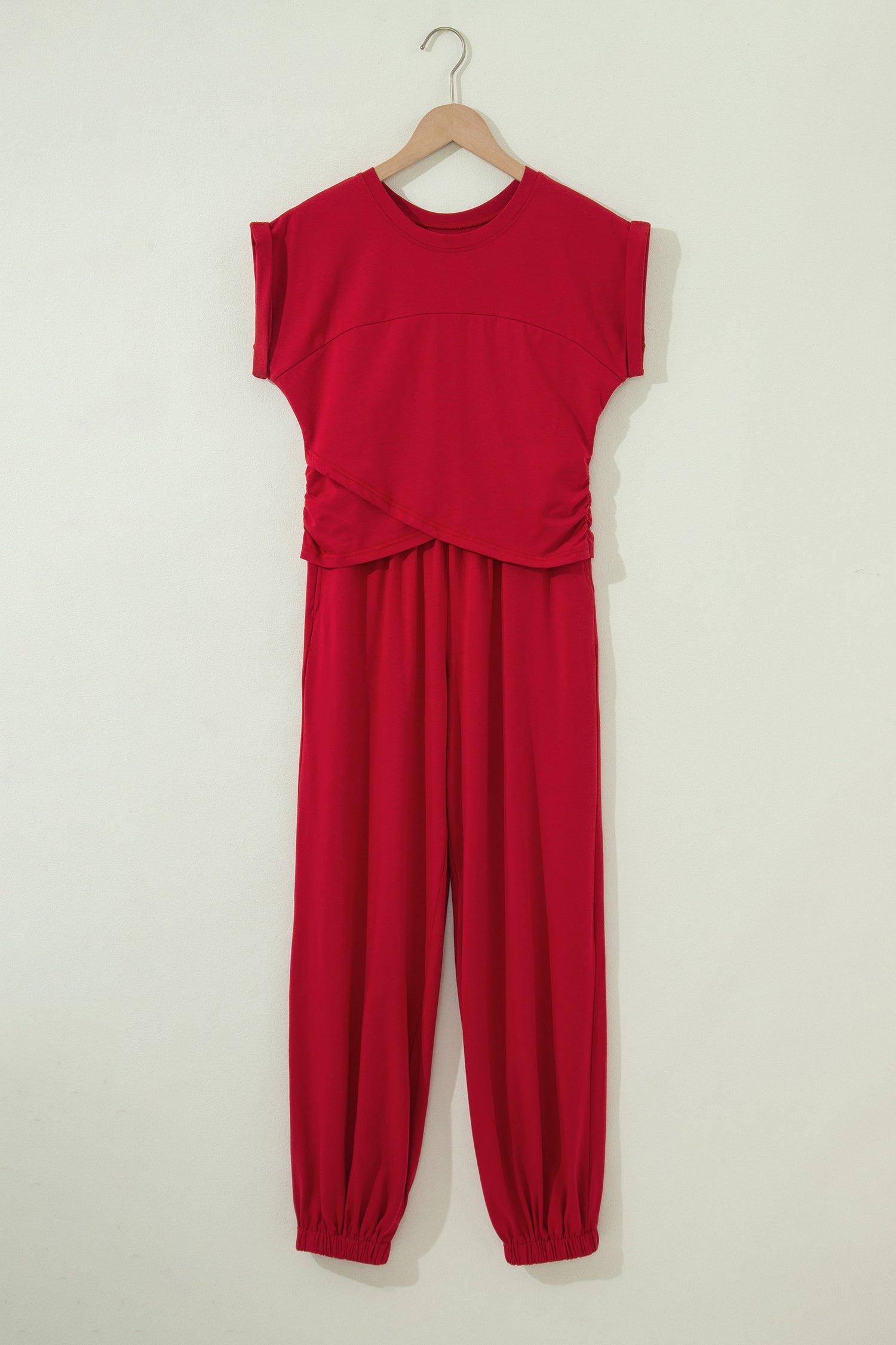 Solid Cropped Top and Jogger Pants Athleisure Set