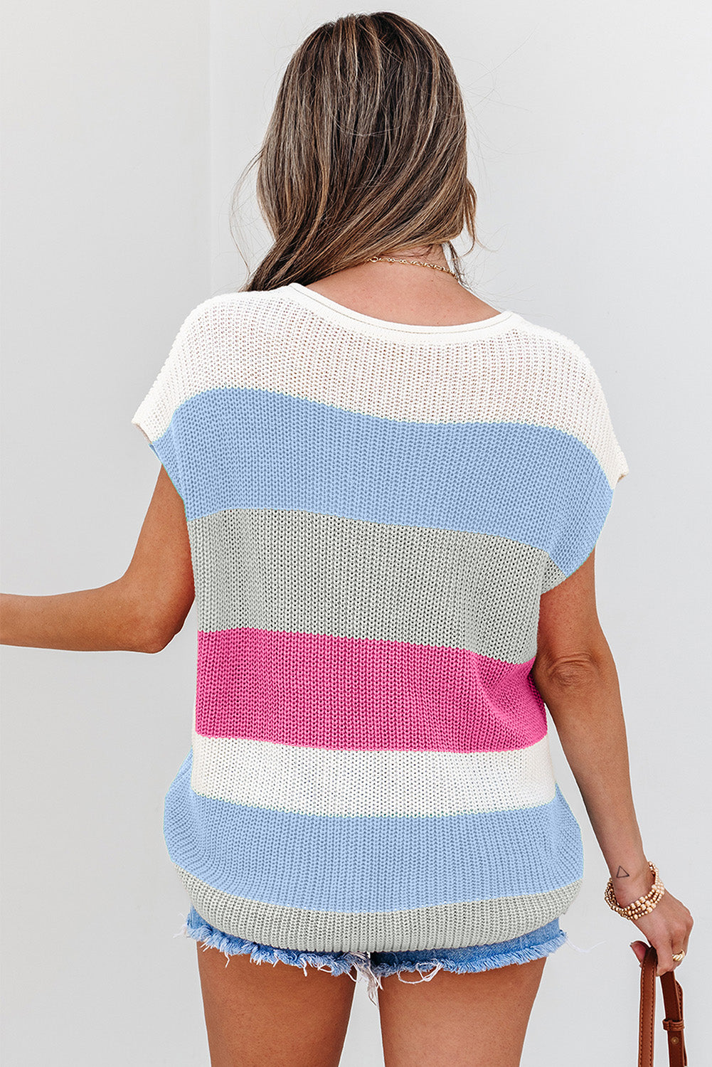 Stripe Colorblock V-Neck Sweater T-Shirt