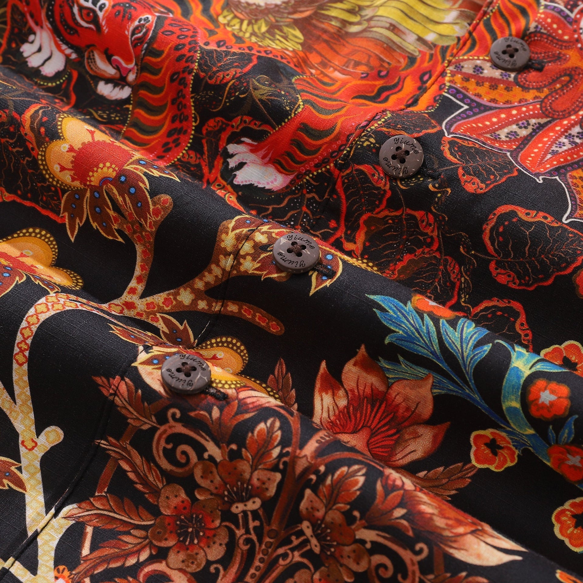 Men's Blazing Tiger Print Hawaiian Camp Collar Shirt