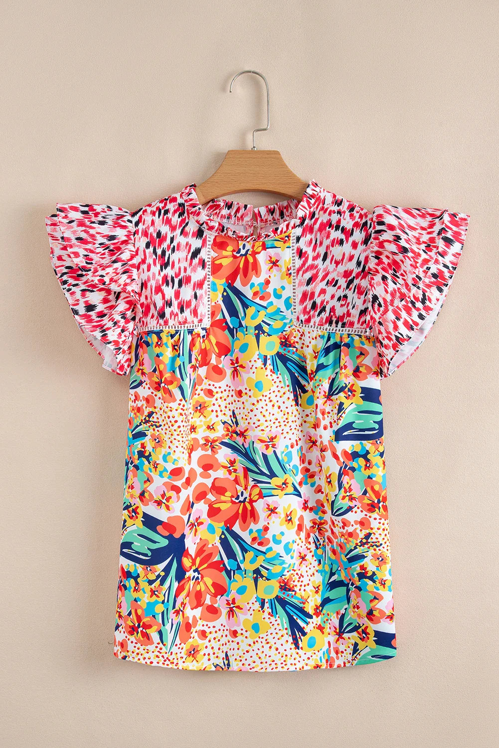 Women's Floral Ruffle Cap Sleeve Blouse White