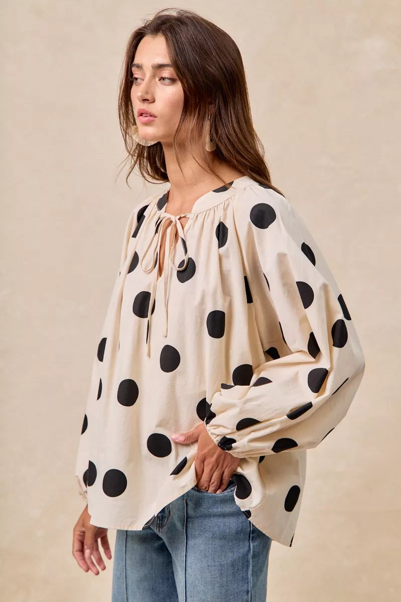 BiBi Polka Dot Exaggerated Balloon Sleeves Blouse