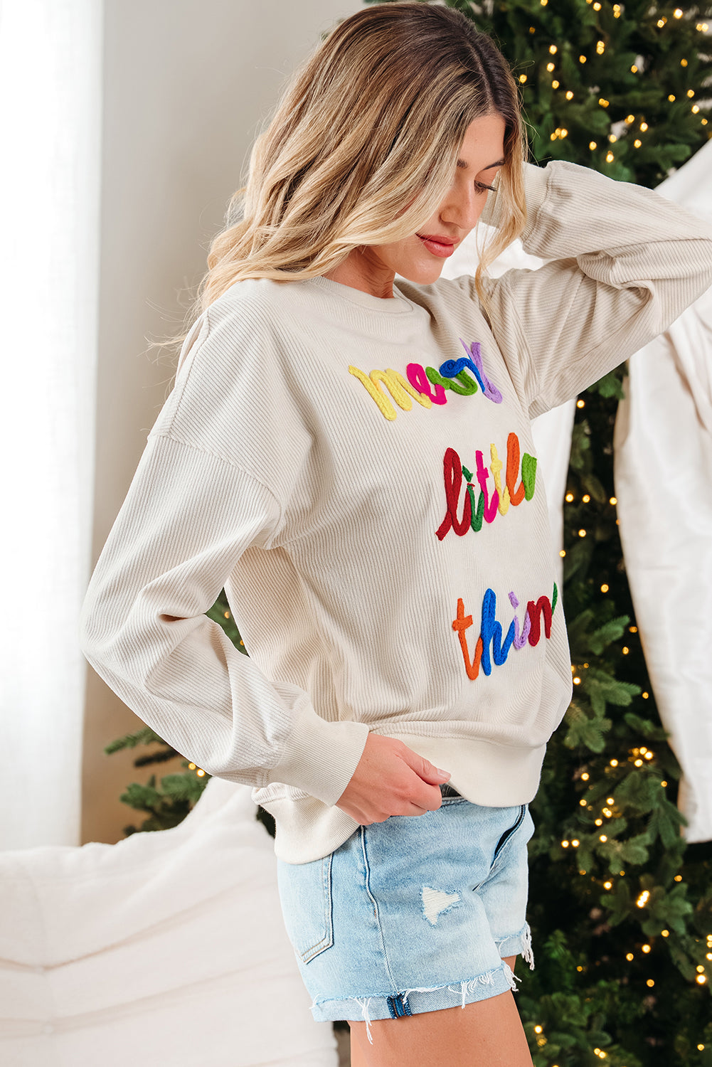 Sylevi Graphic Ribbed Loose Sweatshirt