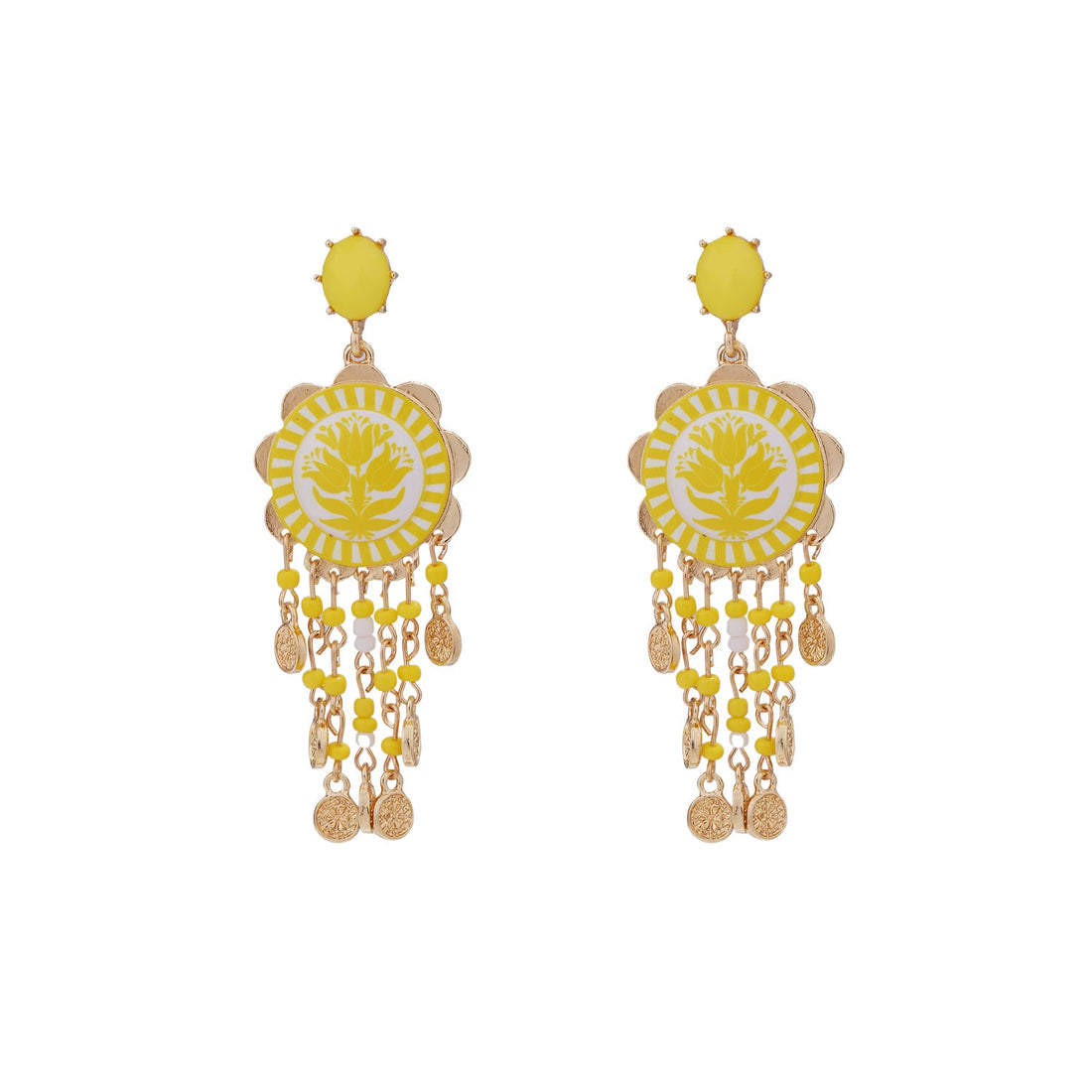 Waterfall Tassel Tulip-Print Earrings, Bohemian Statement Jewelry