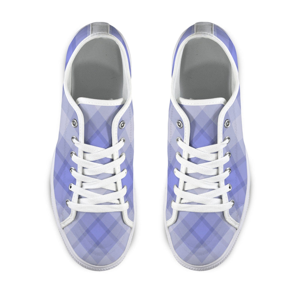 Light Blue Plaid Low Top Women's Casual Canvas Sneakers - Image 8