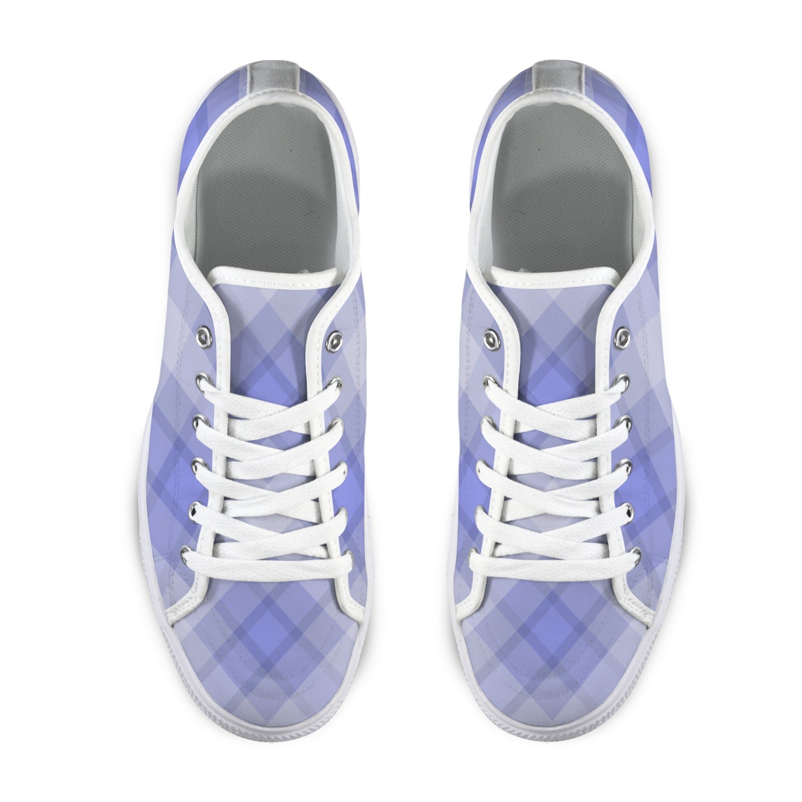 Light Blue Plaid Low Top Women's Casual Canvas Sneakers - Image 8