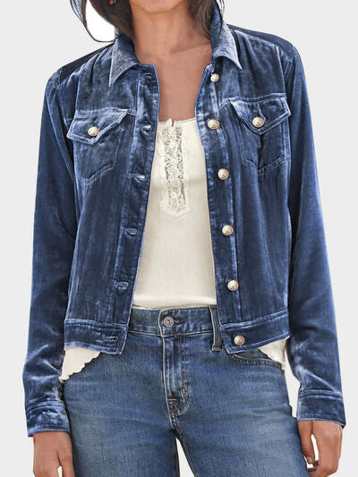 Women's Casual Velvet Button-Up Long Sleeve Jacket