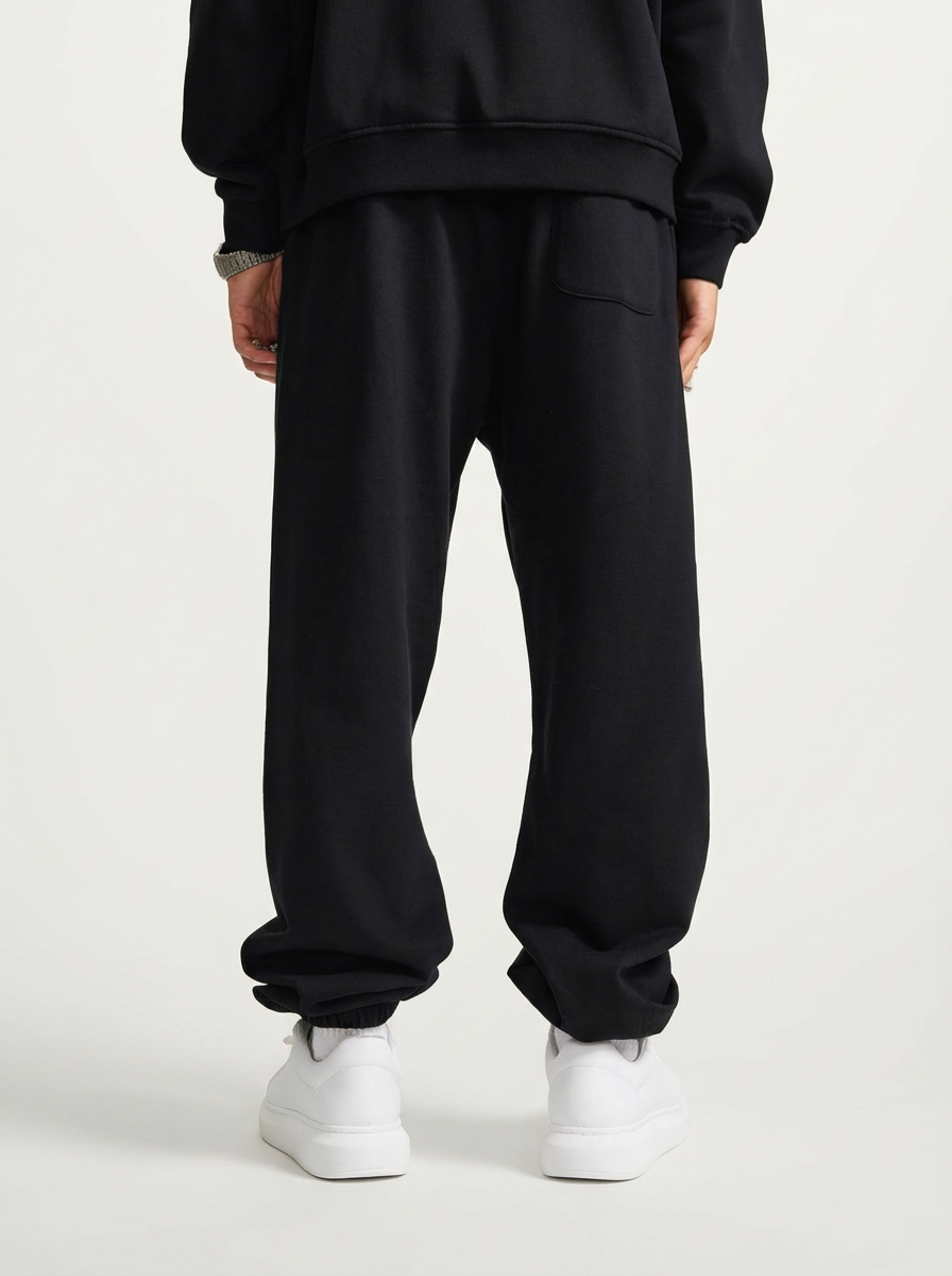 Heavyweight 440 GSM Cotton Joggers in Black - Relaxed Fit
