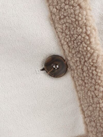Women’s Fuzzy Collared Long Sleeve Jacket with Button Closure
