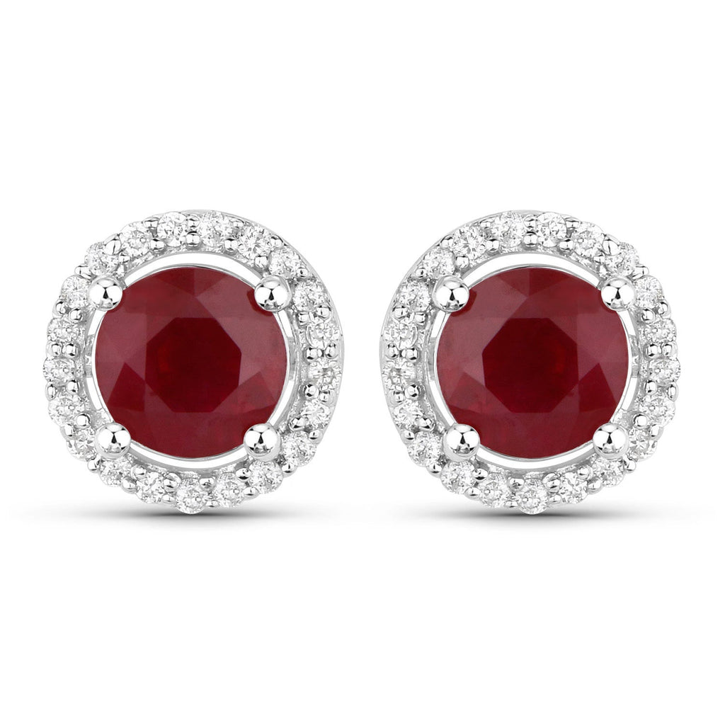 1.22 Carat Genuine Ruby and White Diamond 14K White Gold Earrings