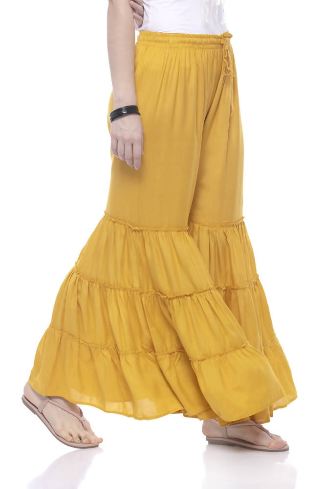 Mustard Wide Leg Rayon Cotton Palazzo Pants