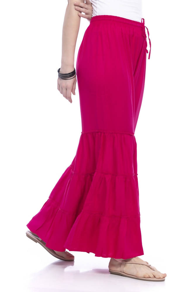 Magenta Rayon Cotton Solid Palazzo Pants