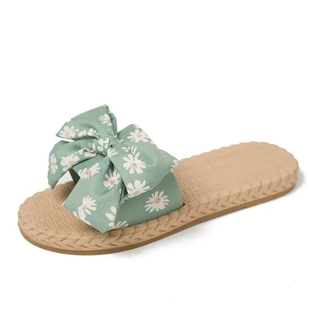 Women's Floral Bow Slip-On Flat Beach Sandals - Image 2