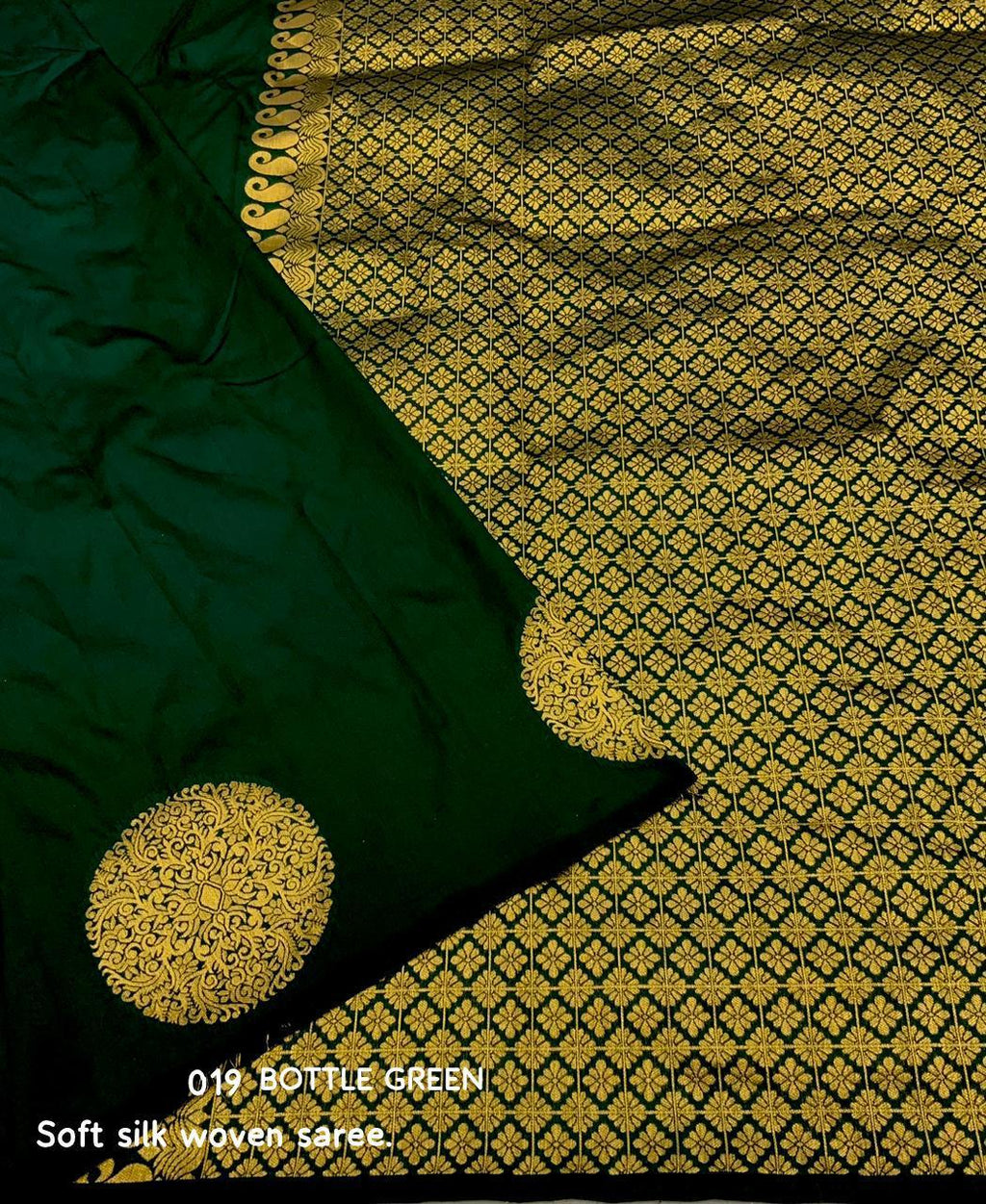 Green Silk Woven Saree with Zari Butta and Unstitched Blouse