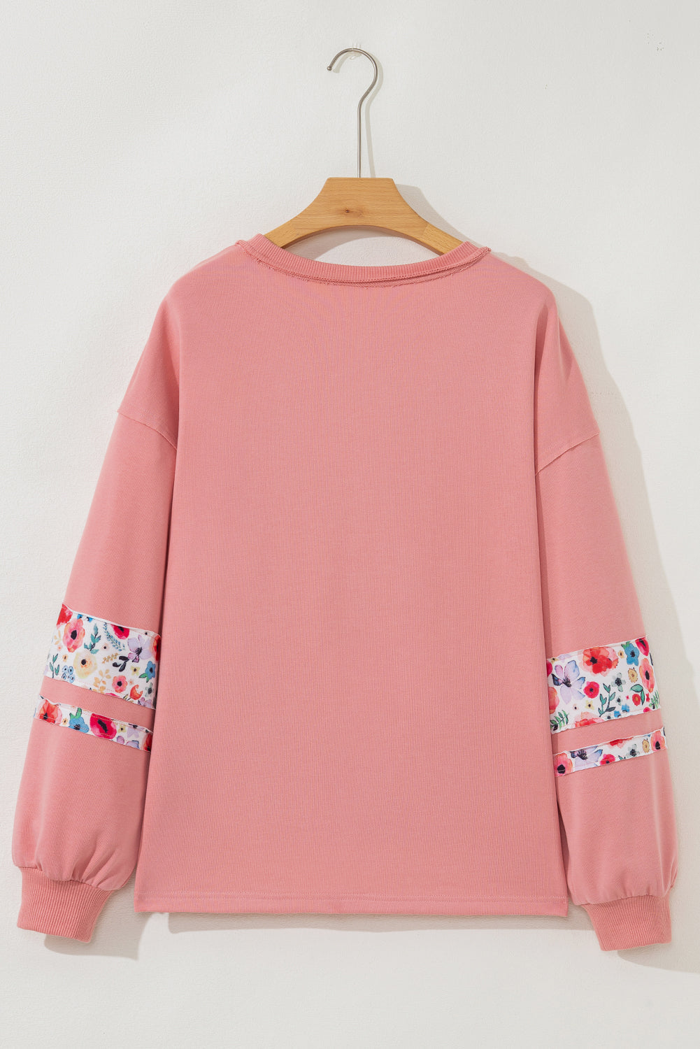 Peach Blossom Flower Applique Patchwork Drop Sleeve Pullover Sweatshirt