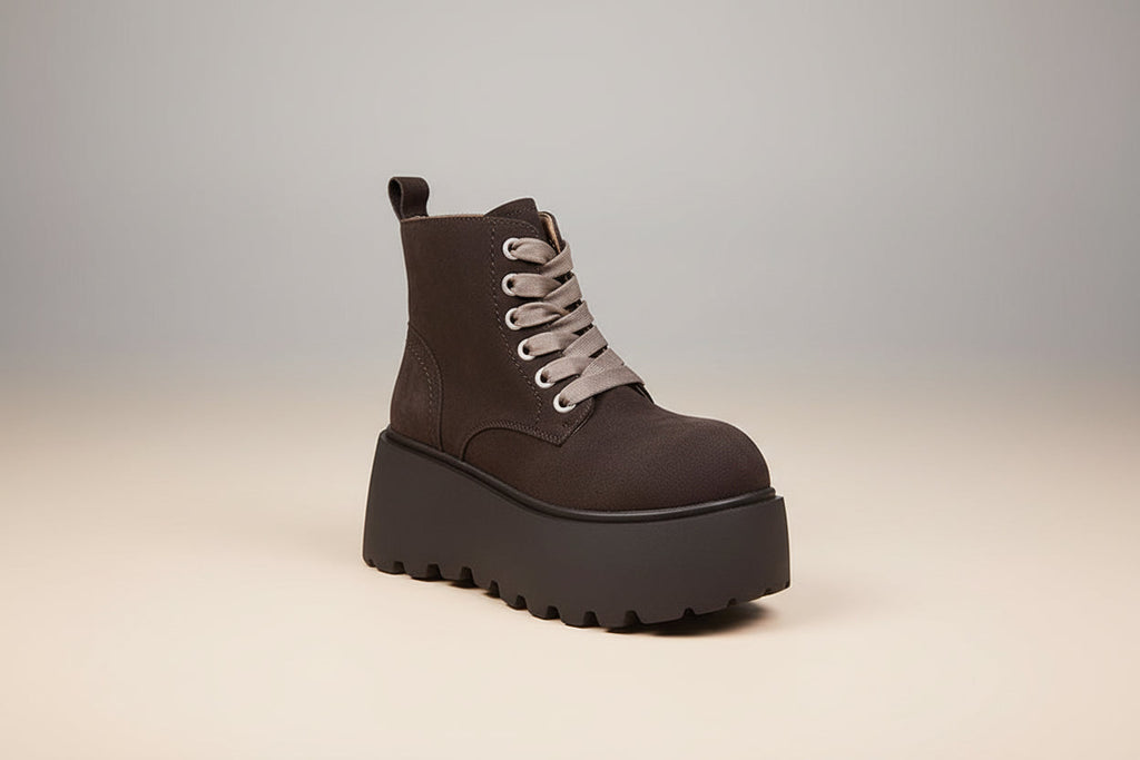 Women's Vintage Lace-Up Chunky Platform Boots Retro Style