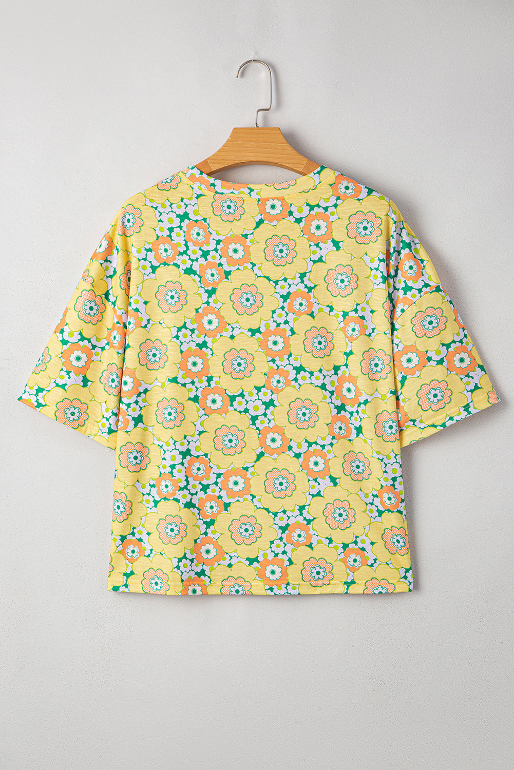 Yellow Flower Print Drop Shoulder Loose T Shirt | Summer Boho Tee