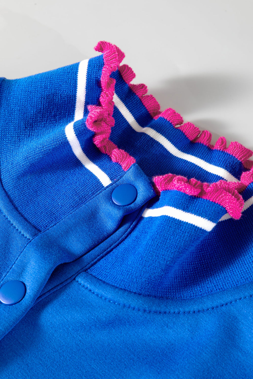 Contrast Frilled Trim Button Collar Short Sleeve Top